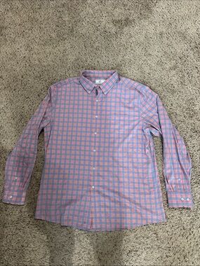 Southern Tide dri fit Men's Pink and Blue Check Button-Down Shirt